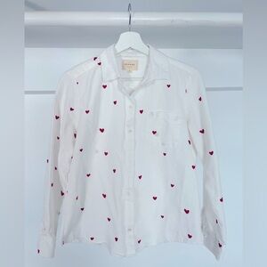 Sézane Tomboy shirt - white with embroidered red hearts - size 36